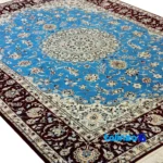 Nain Handwoven Rug Traditional Design Blue binding and edges (Corner detail)