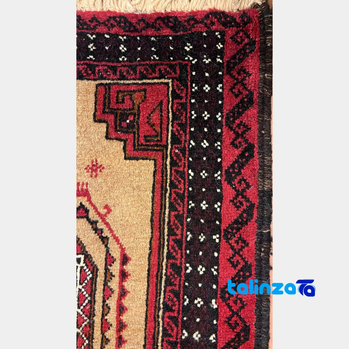 Turkmen Handmade Carpet Stylish Brown border and finishing (Edge view)
