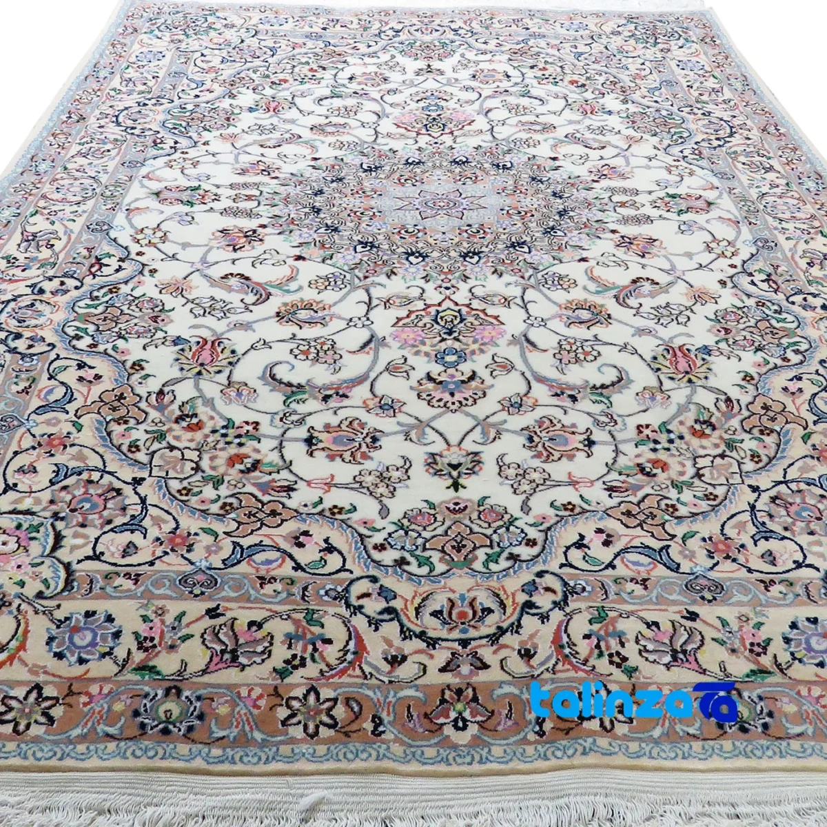 Nain Handwoven Carpet Latchak Design Cream - Edge view showing border and finishing