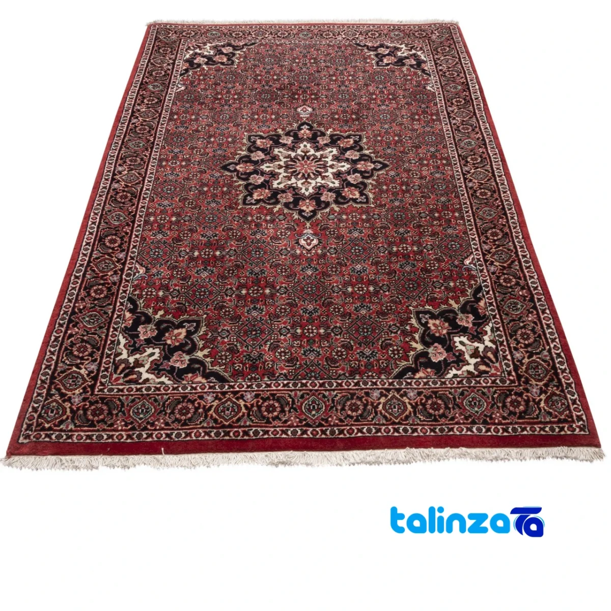 Corner detail of Persia Handwoven Carpet Red Luxurious Design binding and edges