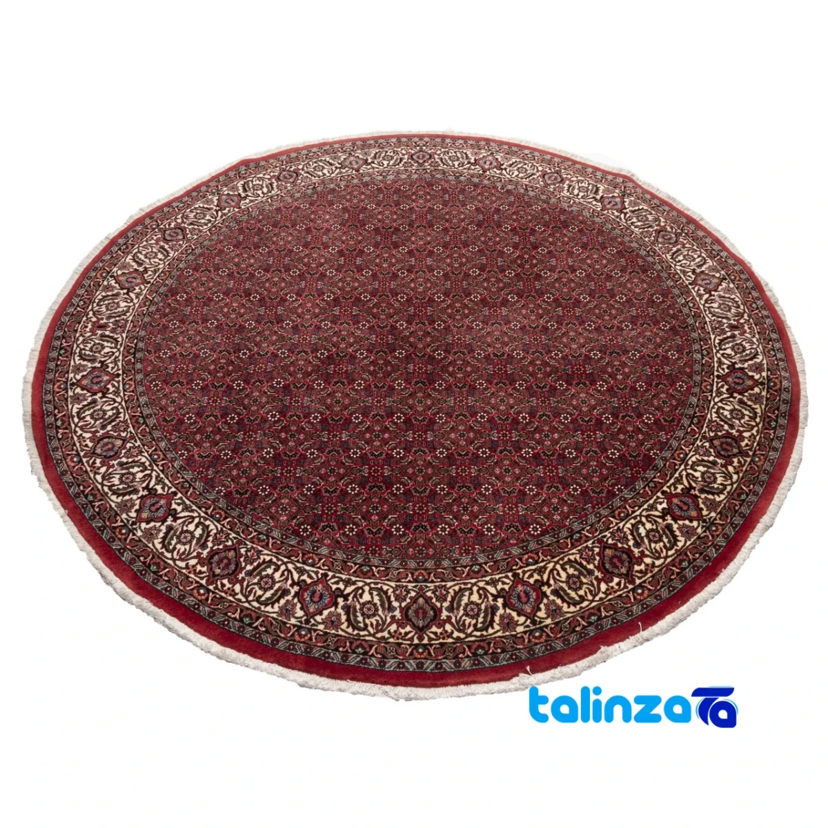 Si Persia Handwoven Carpet Circular Design Red 204x204 cm border and finishing (Edge view)