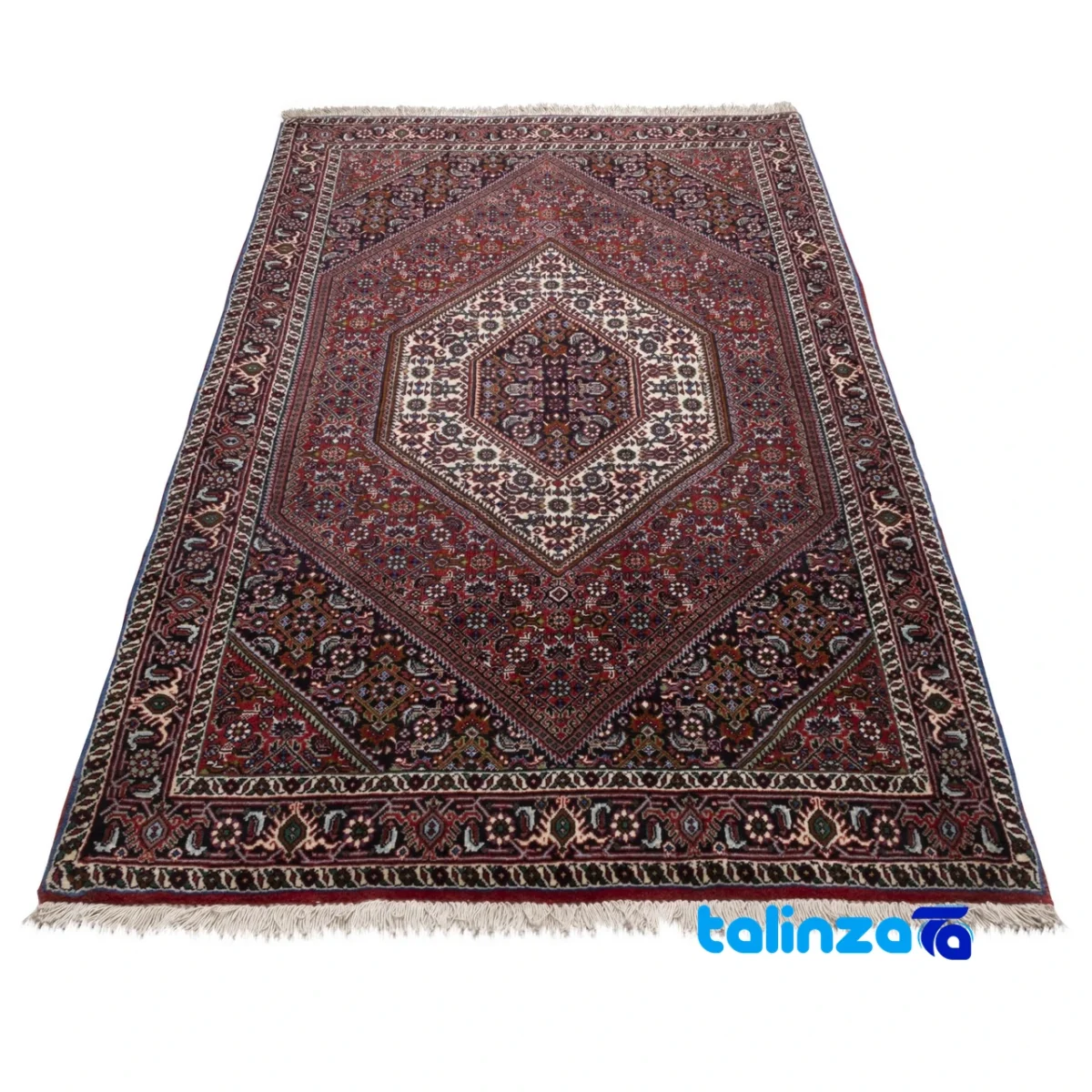 Corner detail of Persia Handwoven Rug Traditional Design Red binding and edges
