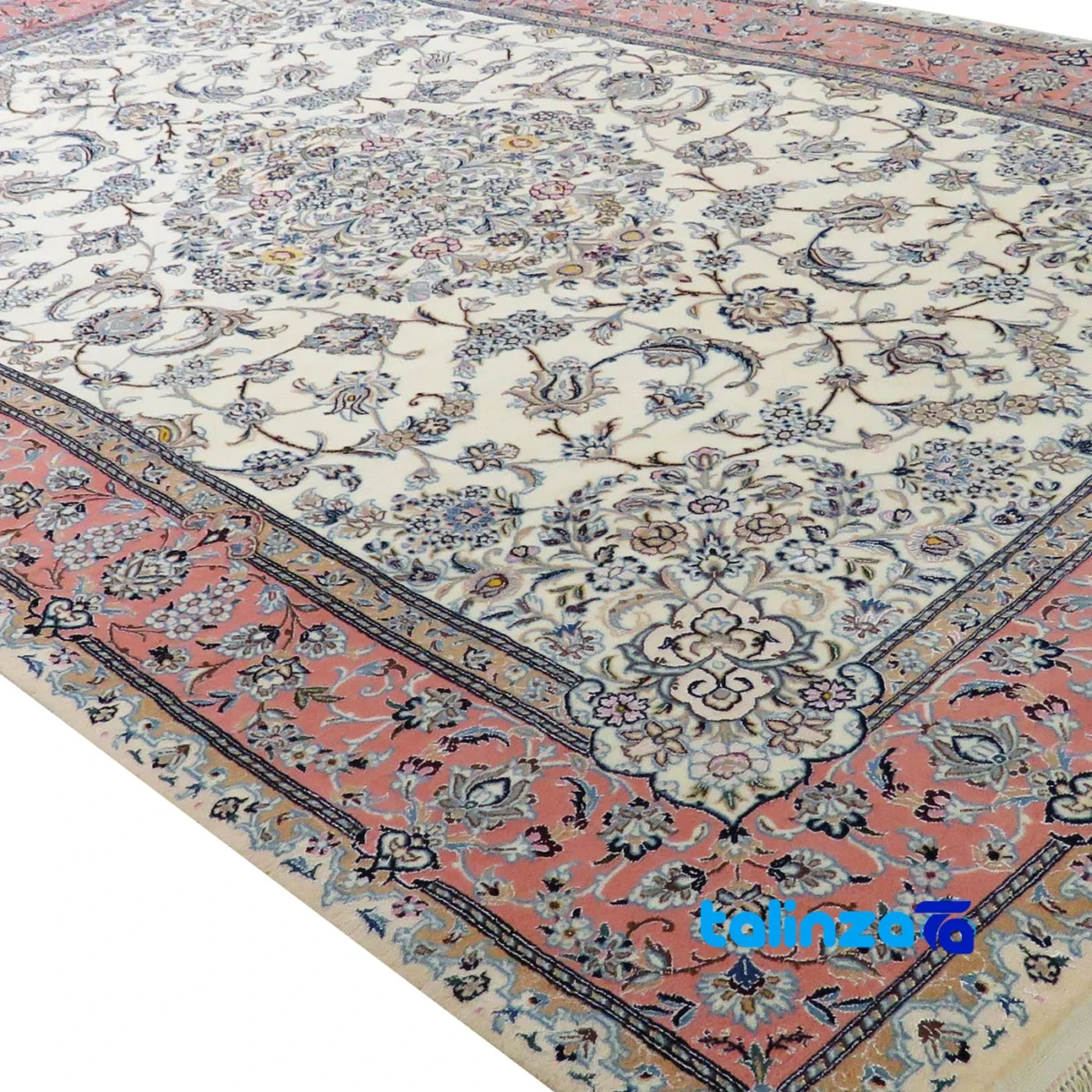 Edge view of Mortazavi Nain Handwoven Rug Cream border and finishing
