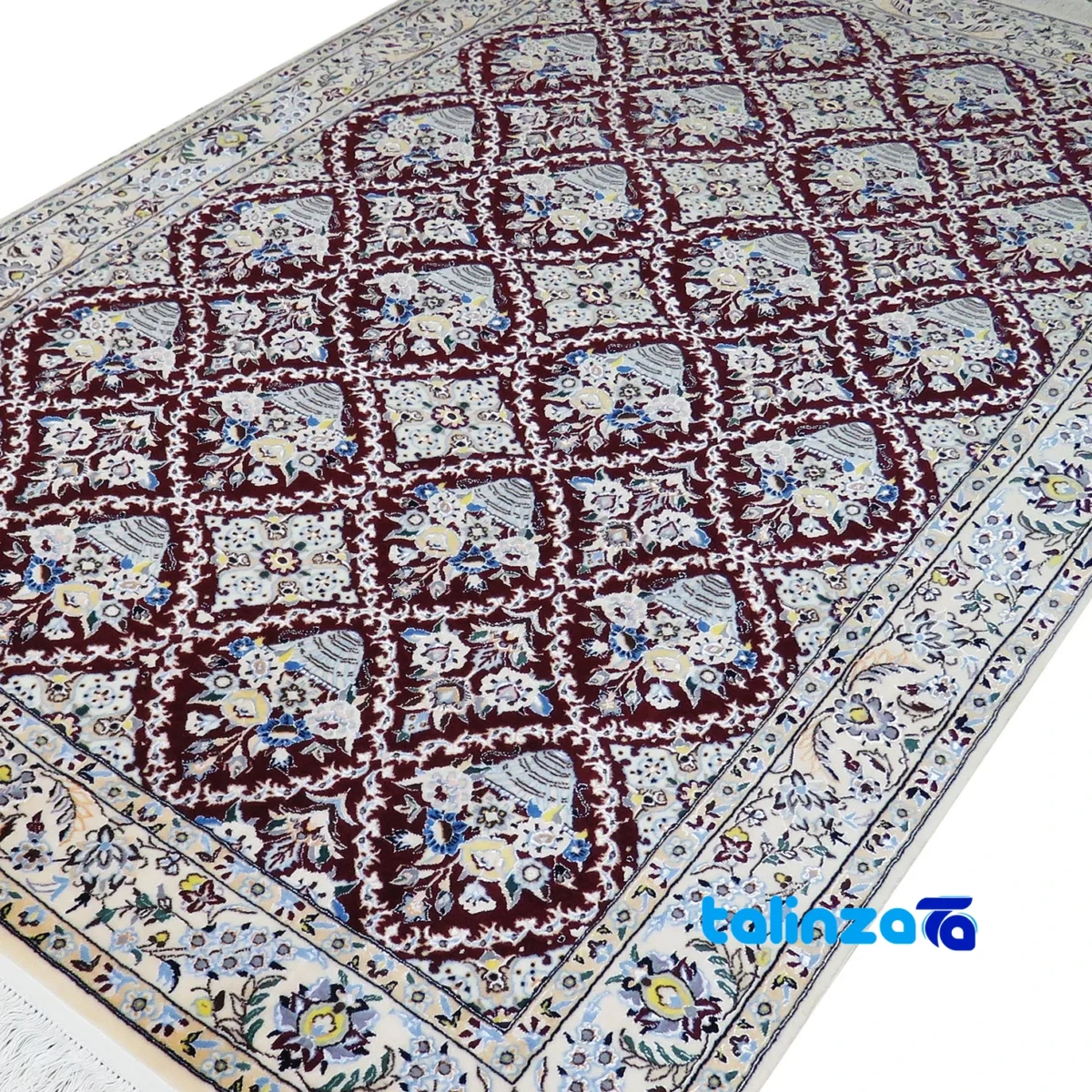 Nain Handwoven Carpet Red Floral Design - Edge view showing border and finishing