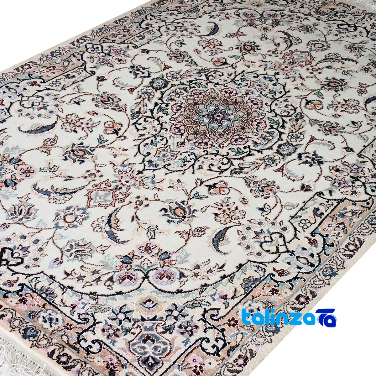 Nain Handwoven Carpet Traditional Design Cream Hand wash only binding and edges (Corner detail)