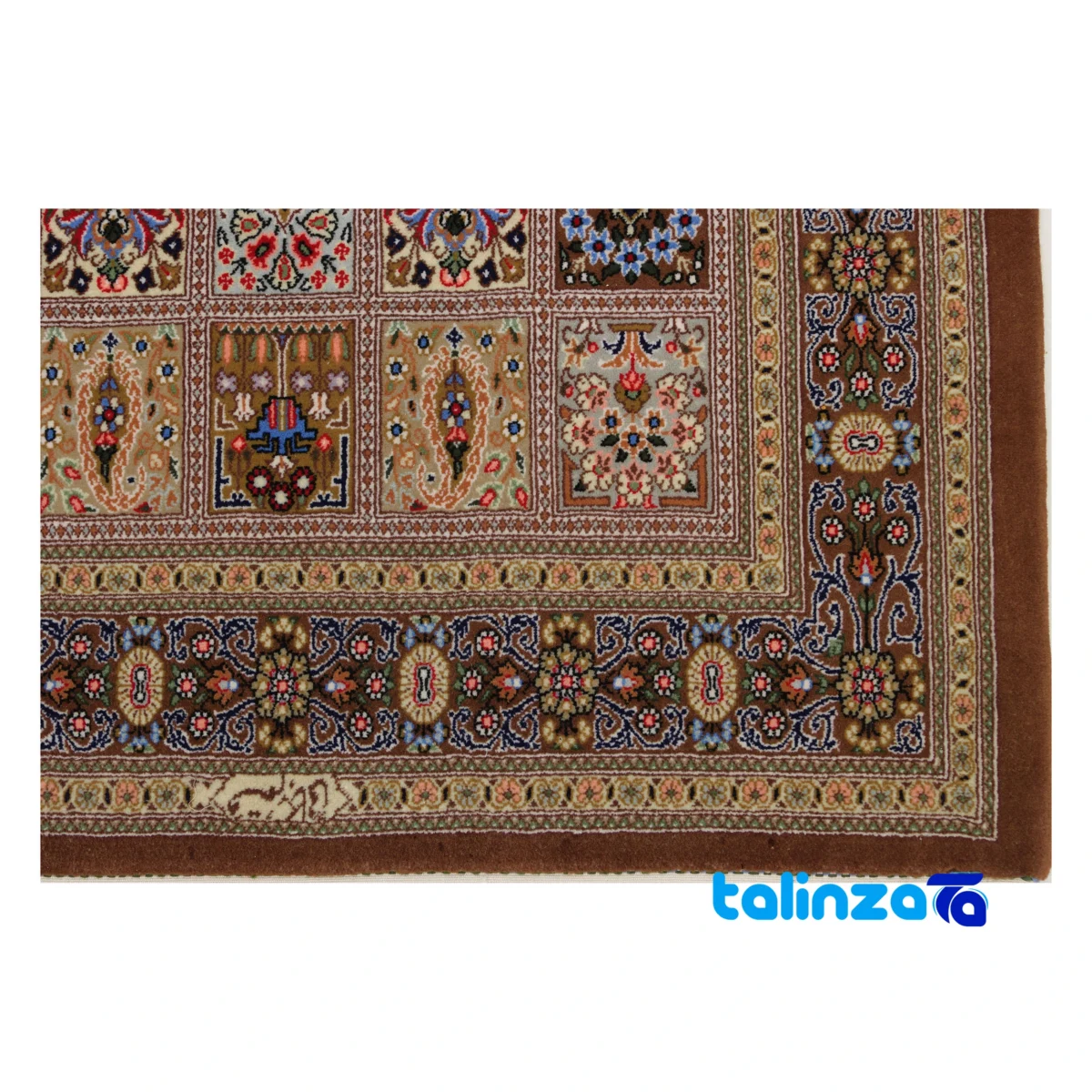 Bakayi Handwoven Rug Rectangular Coffee Design Hand wash - Corner detail showing binding and edges