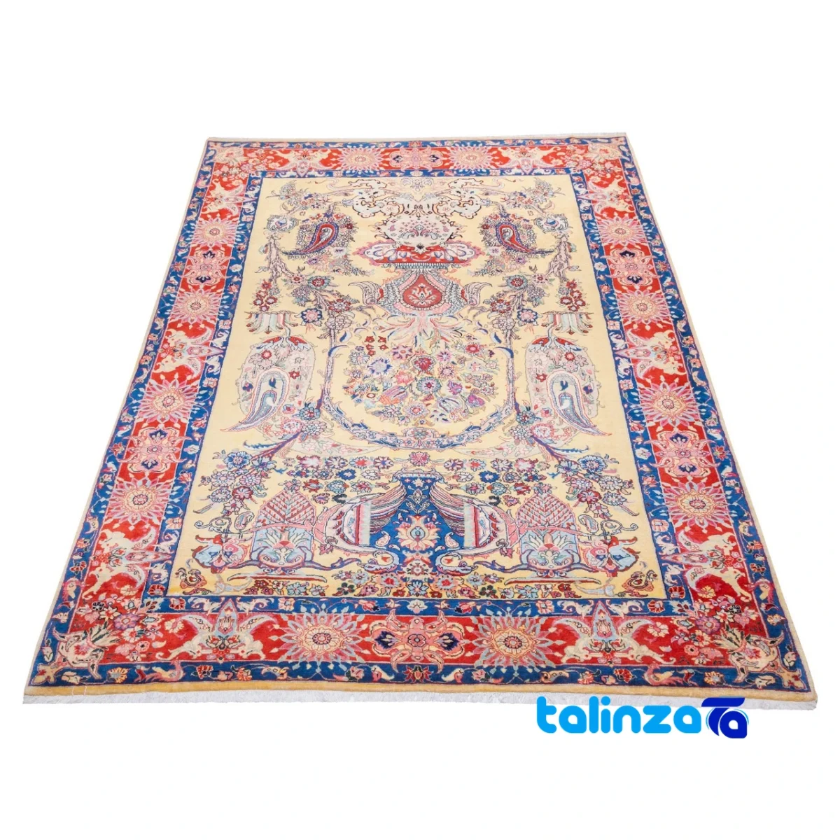 Persia Handmade Carpet Floral Design Cream - Corner detail showing binding and edges