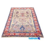 Persia Handmade Carpet Floral Design Cream - Corner detail showing binding and edges