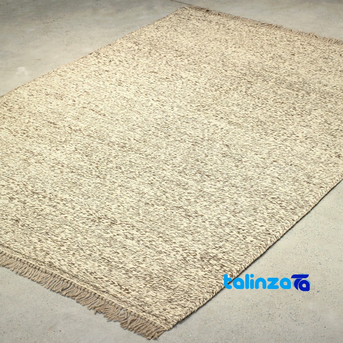 Handwoven Moroccan Rug Model 14 Cream Brown By hand - Corner detail showing binding and edges