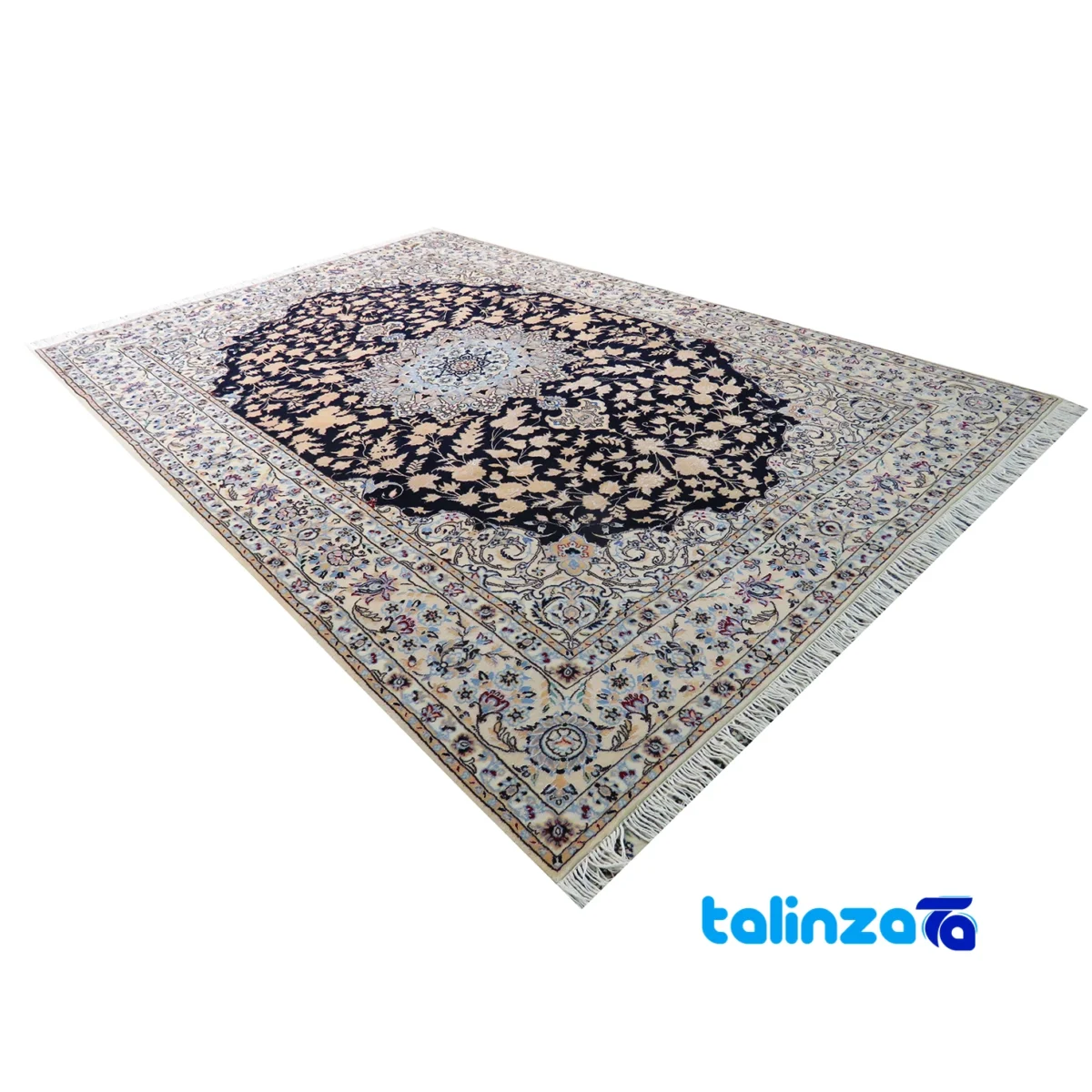 Nain Handwoven Carpet - Elegant Lajack Design - Edge view showing border and finishing