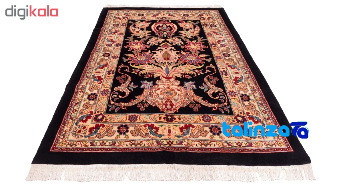 C Persia Handwoven Rug Floral Design Navy - Edge view showing border and finishing