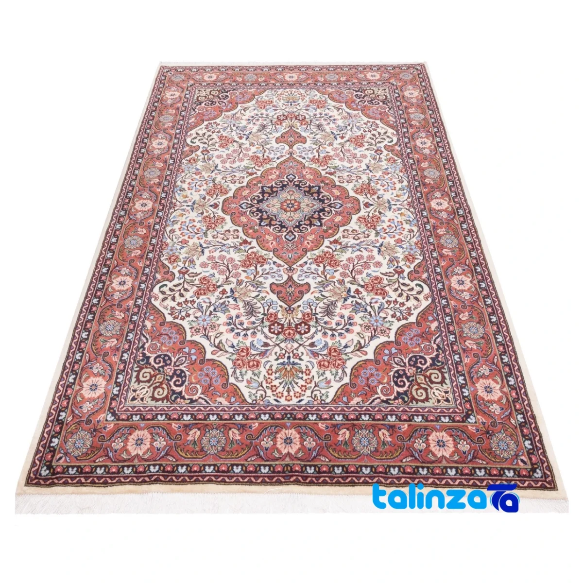 Corner detail of C Persia Handwoven Area Rug Elegant Cream Design binding and edges