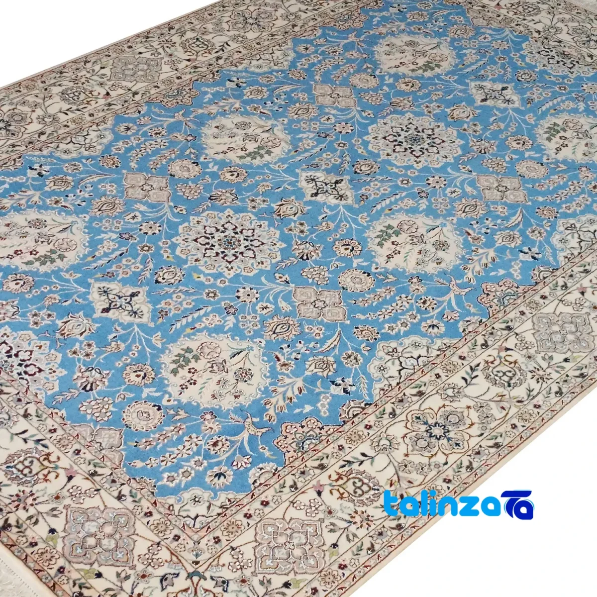 Nain Royal Handwoven Carpet Blue - Edge view showing border and finishing