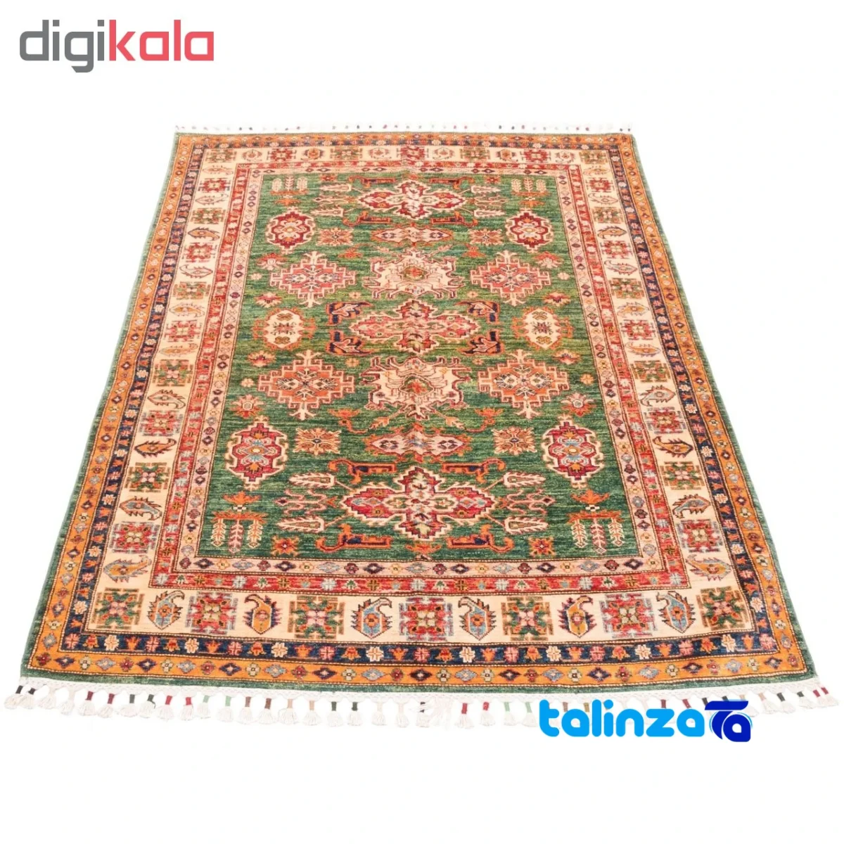 C Persia Handwoven Rug Geometric Design Green border and finishing (Edge view)