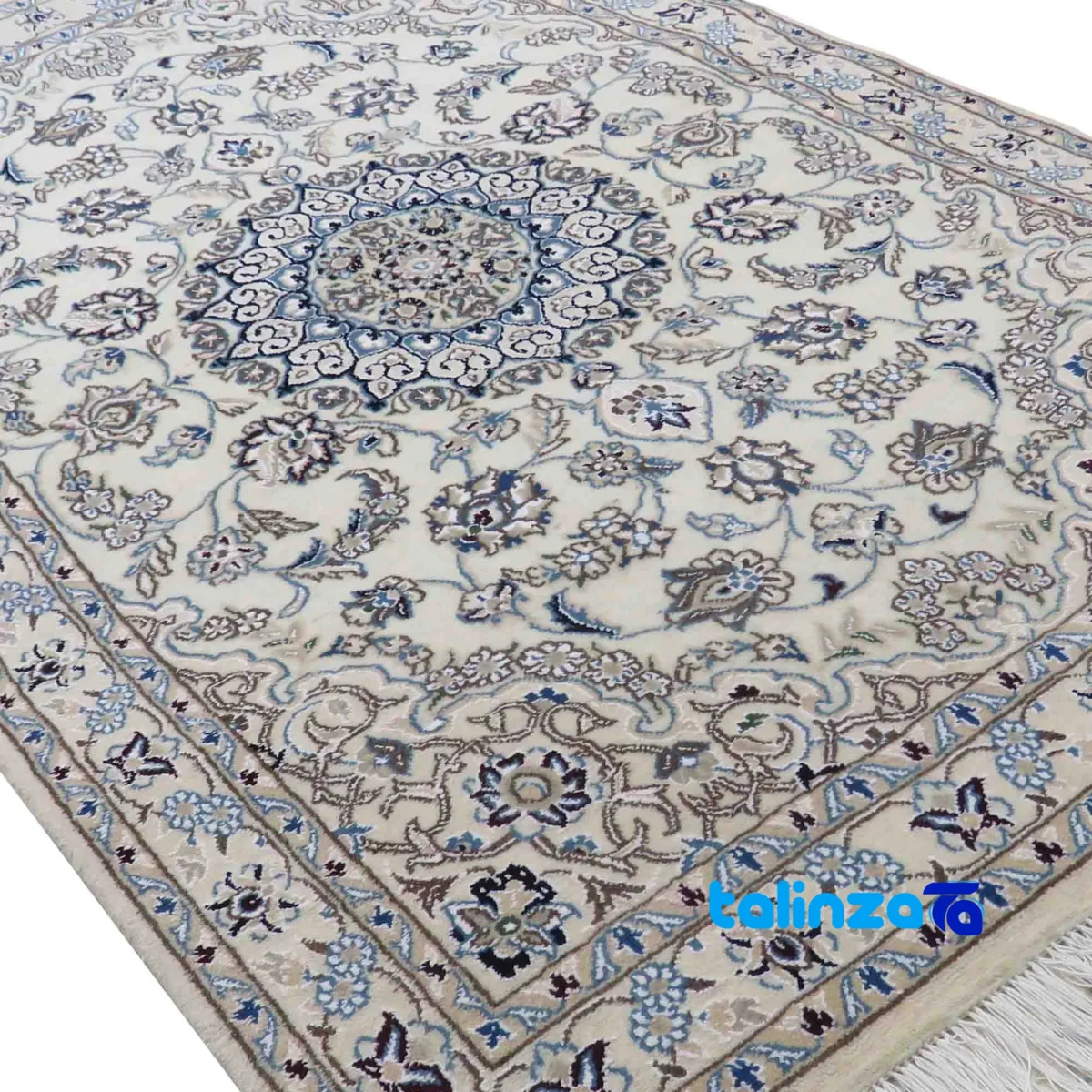 Nain Handwoven Carpet Cream Rectangular Design 155x98x0. border and finishing (Edge view)