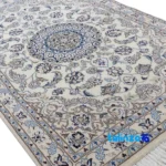 Nain Handwoven Carpet Cream Rectangular Design 155x98x0. border and finishing (Edge view)