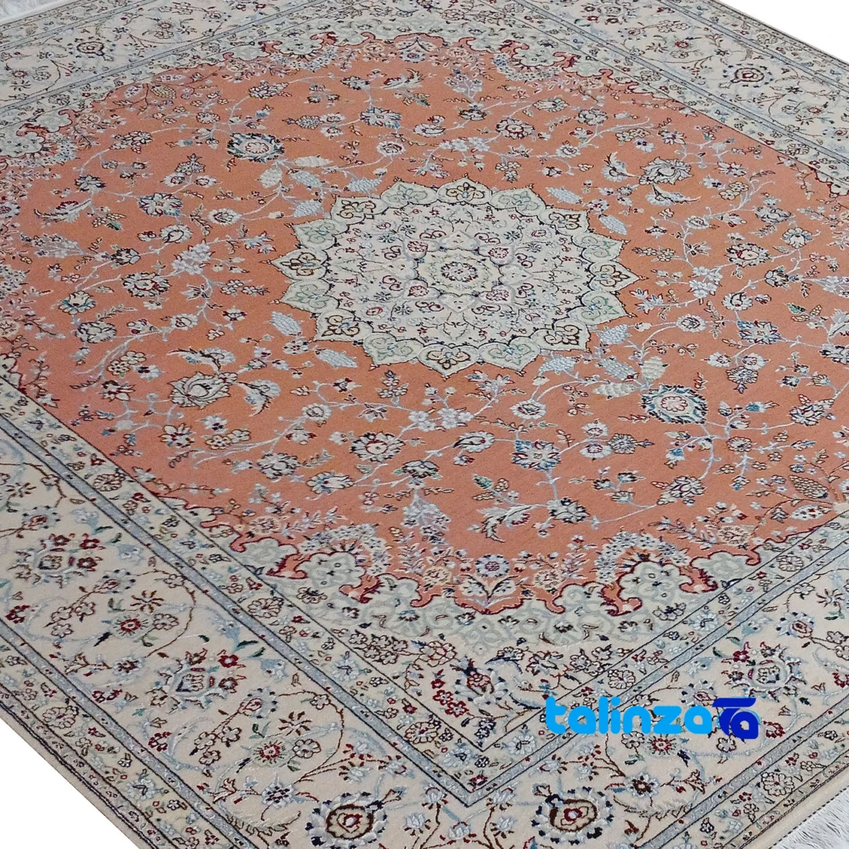 Nain Handwoven Carpet Model 978 Copper Background - Edge view showing border and finishing