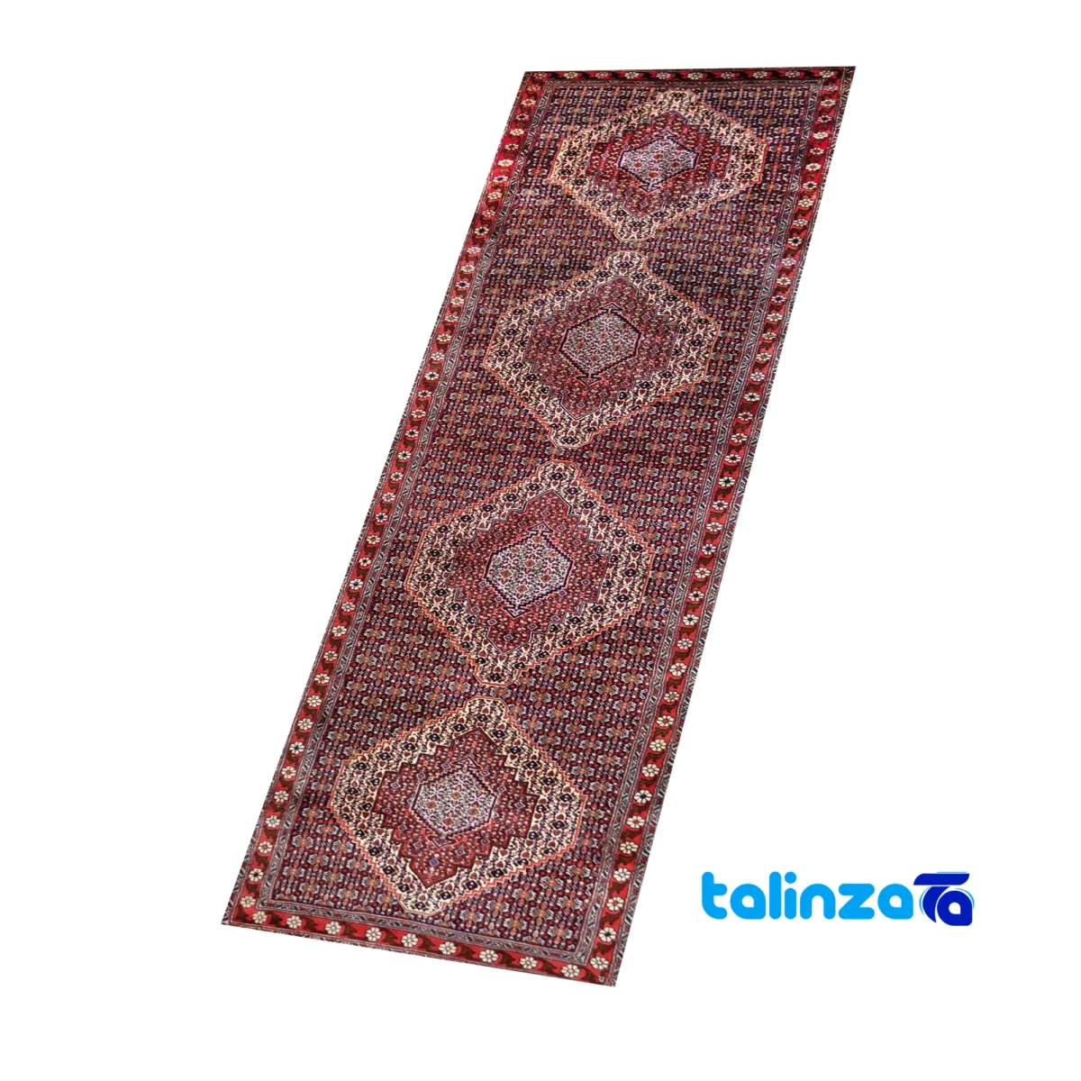 Senandaj Handwoven Runner Rug - Traditional Fish Design - Corner detail showing binding and edges