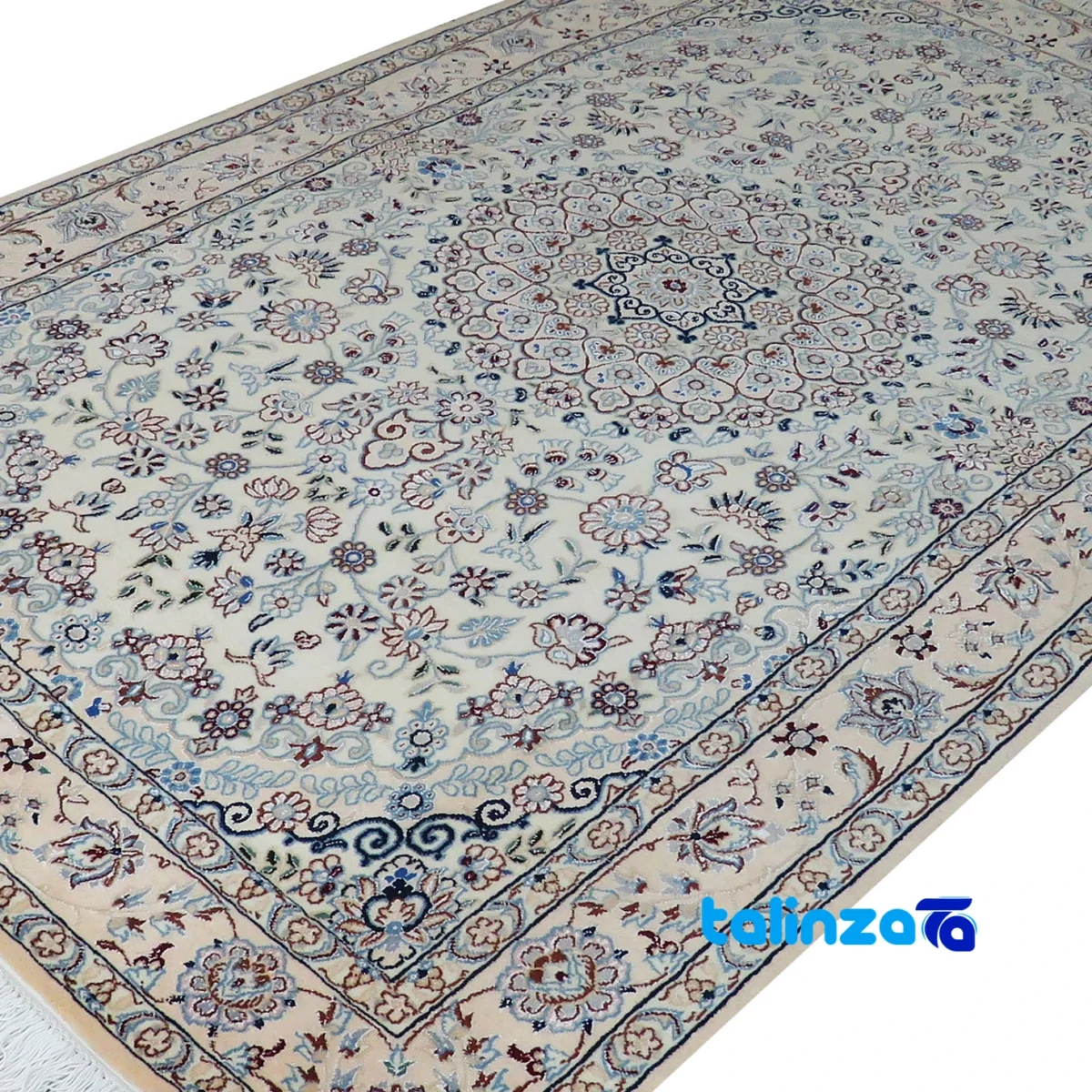Nain Handwoven Area Rug Traditional Design Cream binding and edges (Corner detail)