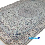 Nain Handwoven Area Rug Traditional Design Cream binding and edges (Corner detail)