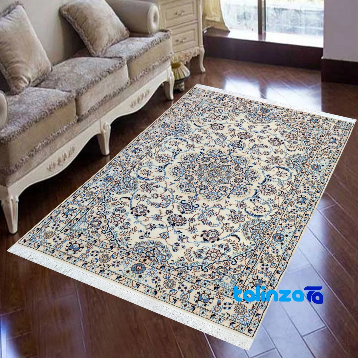 Hirad Handwoven Area Rug Elegant Design - Edge view showing border and finishing