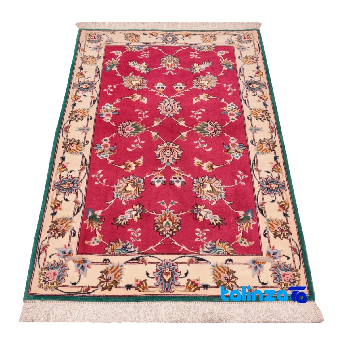 Edge view of Persia Handwoven Carpet Red Luxurious Design border and finishing