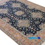 Edge view of Nain Royal Handwoven Rug 6 Meter Navy Blue border and finishing
