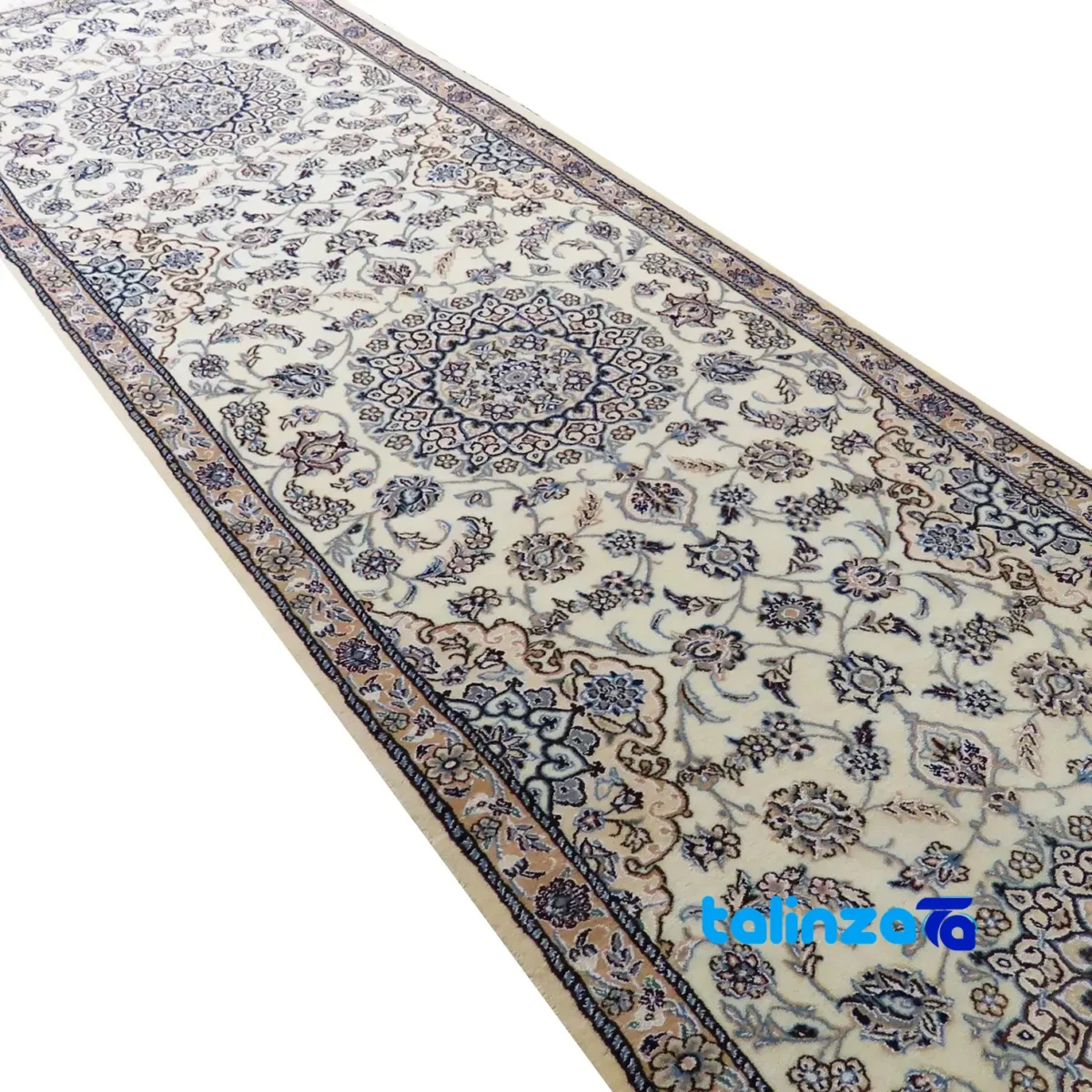 Nain Handwoven Carpet Runner Traditional Design Cream border and finishing (Edge view)