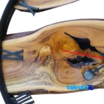Detail view of GS Rustic Wall Clock Wooden Design movement and rear mount
