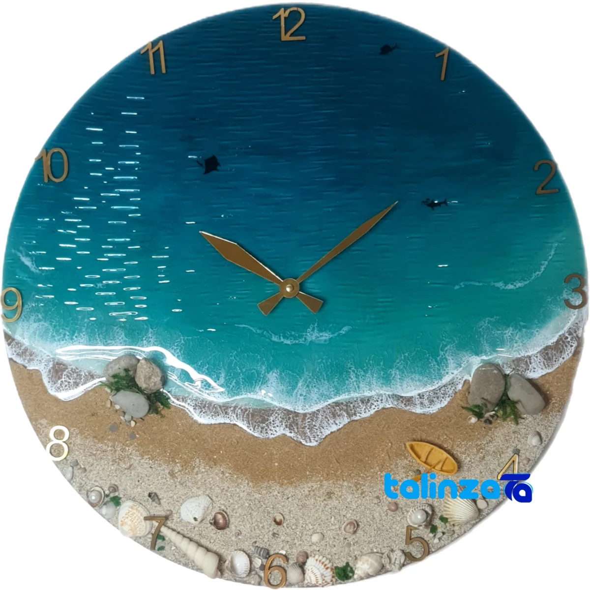 Handcrafted Resin Wall Clock Beach Wave Design - Mounting detail showing back panel and hook
