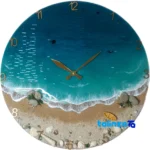 Detail view of Resin Beach and Sea Wall Clock movement rear mount