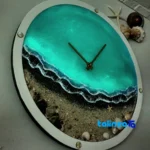 Handcrafted Resin Wall Clock Night Sea Tehran - Mounting detail showing back panel and hook