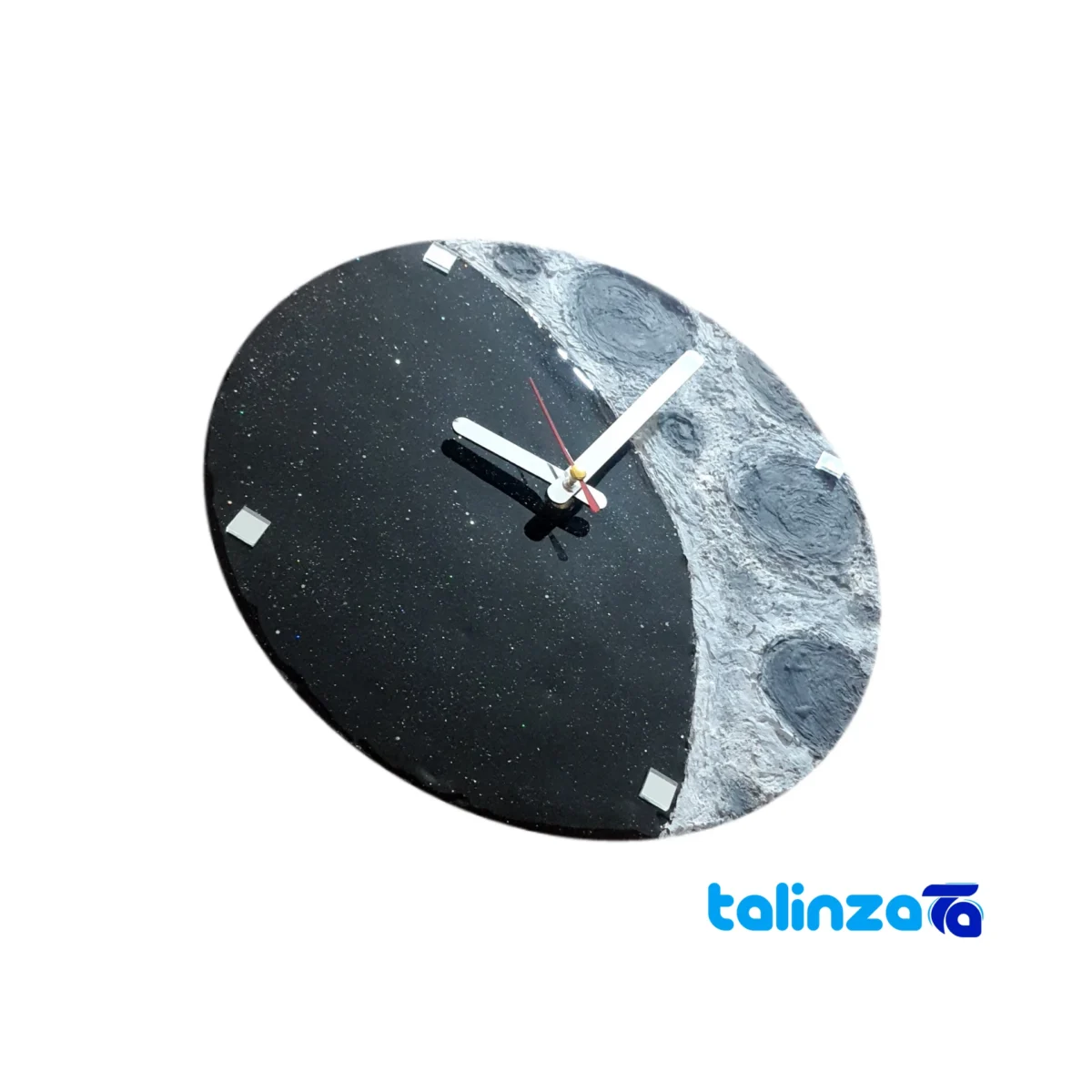 Resin Wall Clock Moon Design - Detail view showing movement and rear mount