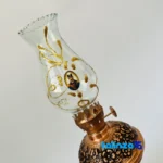 Detail view of ZH Brass Round Oil Lamp Handcrafted Engraved Design finish and material