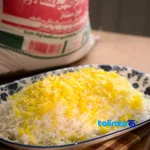 Packaging view of Amrallahi Tarom Mazandaran Rice Excellent 100 percent bag seal and material