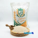 Packaging view of Shahi Rice Tarom Hashemi Organic Sarlashe Uniform bag seal and material