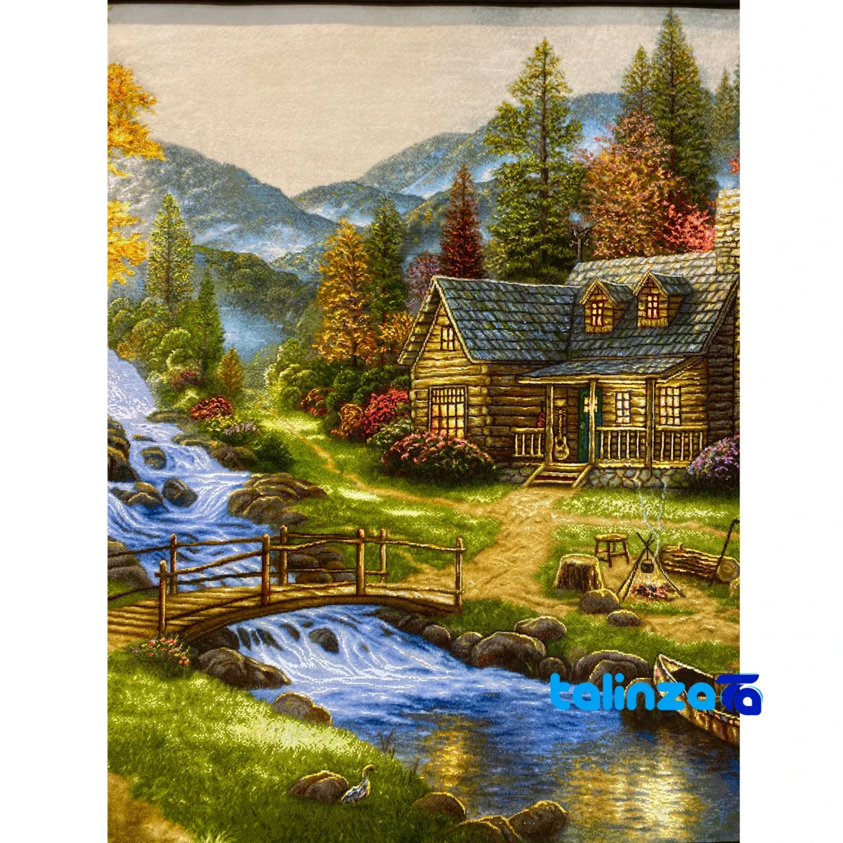 Edge view of Handmade Carpet Wall Art Scenic Design border and finishing