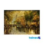 Edge view of Handwoven Tapestry Street Design Framed border and finishing