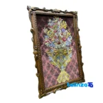 Edge view of Handwoven Carpet Wall Art Floral Design border and finishing