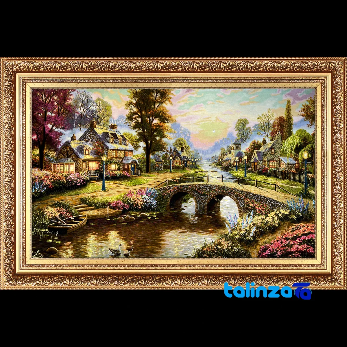 Edge view of Mirnazami Handwoven Carpet Tapestry Scenic Bridge border and finishing
