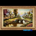 Edge view of Mirnazami Handwoven Carpet Tapestry Scenic Bridge border and finishing