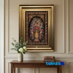 Edge view of Handmade Carpet Wall Art Floral Design Moss Green border and finishing