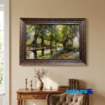 Detail view of Handmade Carpet Wall Art Scenic Design pile texture close-up