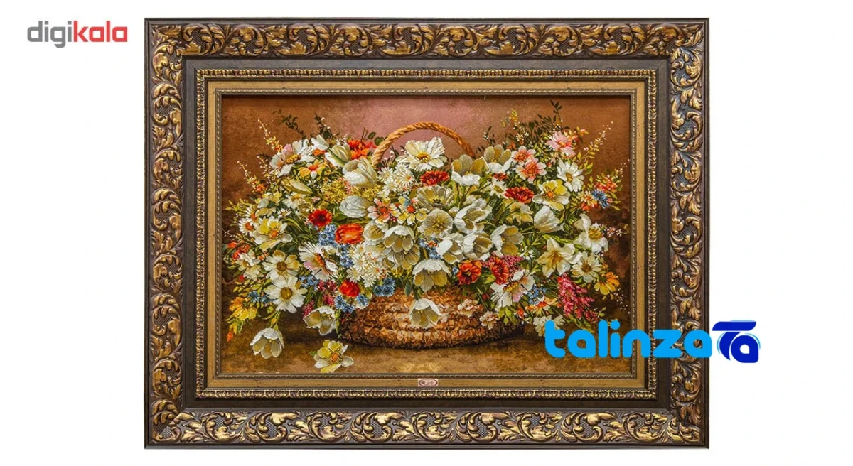 Edge view of TDJ Handwoven Carpet Wall Art Tulip Design border and finishing