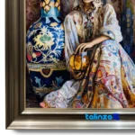 Edge view of Handmade Carpet Wall Art Eastern Girl Design border and finishing