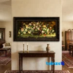 Edge view of Handmade Carpet Wall Art Floral Design border and finishing