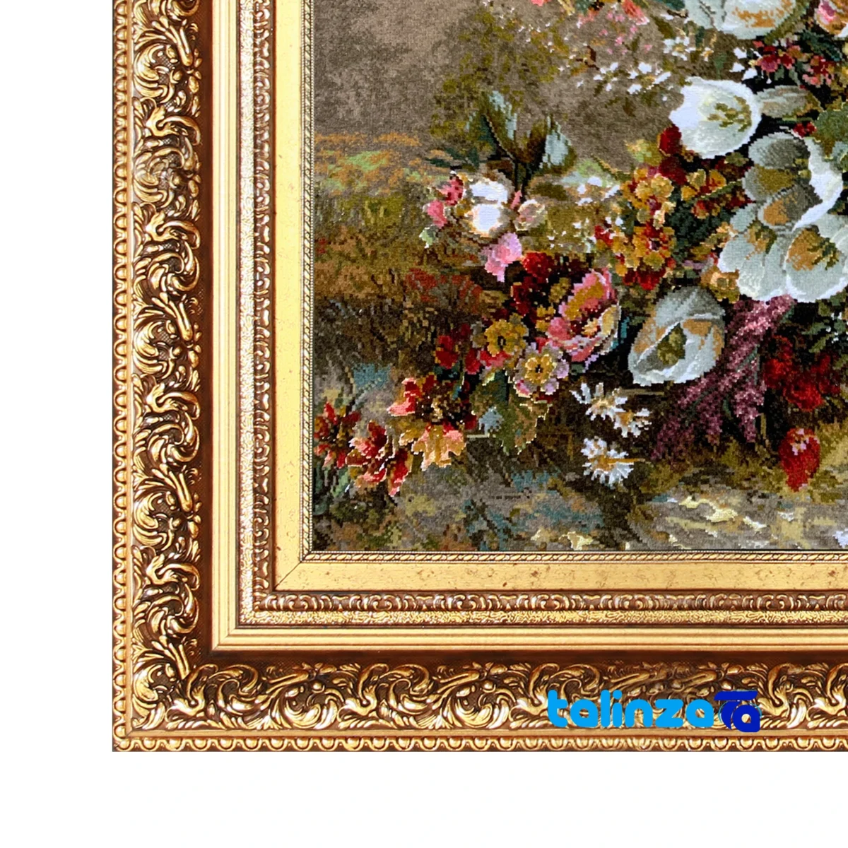 Edge view of Handmade Carpet Wall Art Flower Basket border and finishing