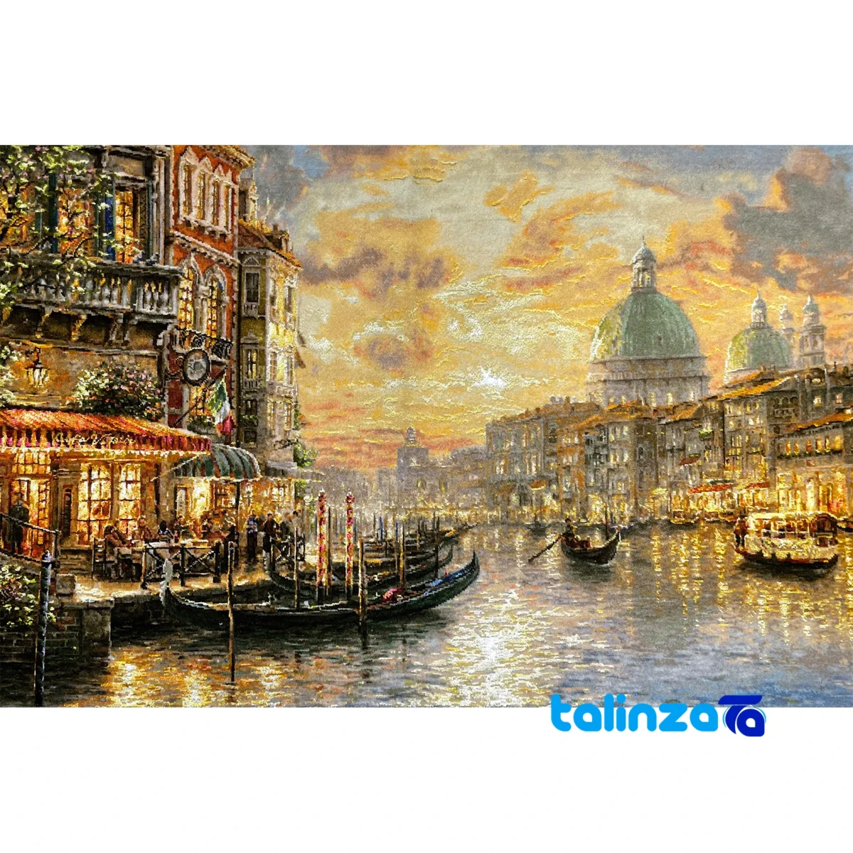 Edge view of Mirnazami Handwoven Tapestry Venice Scene border and finishing