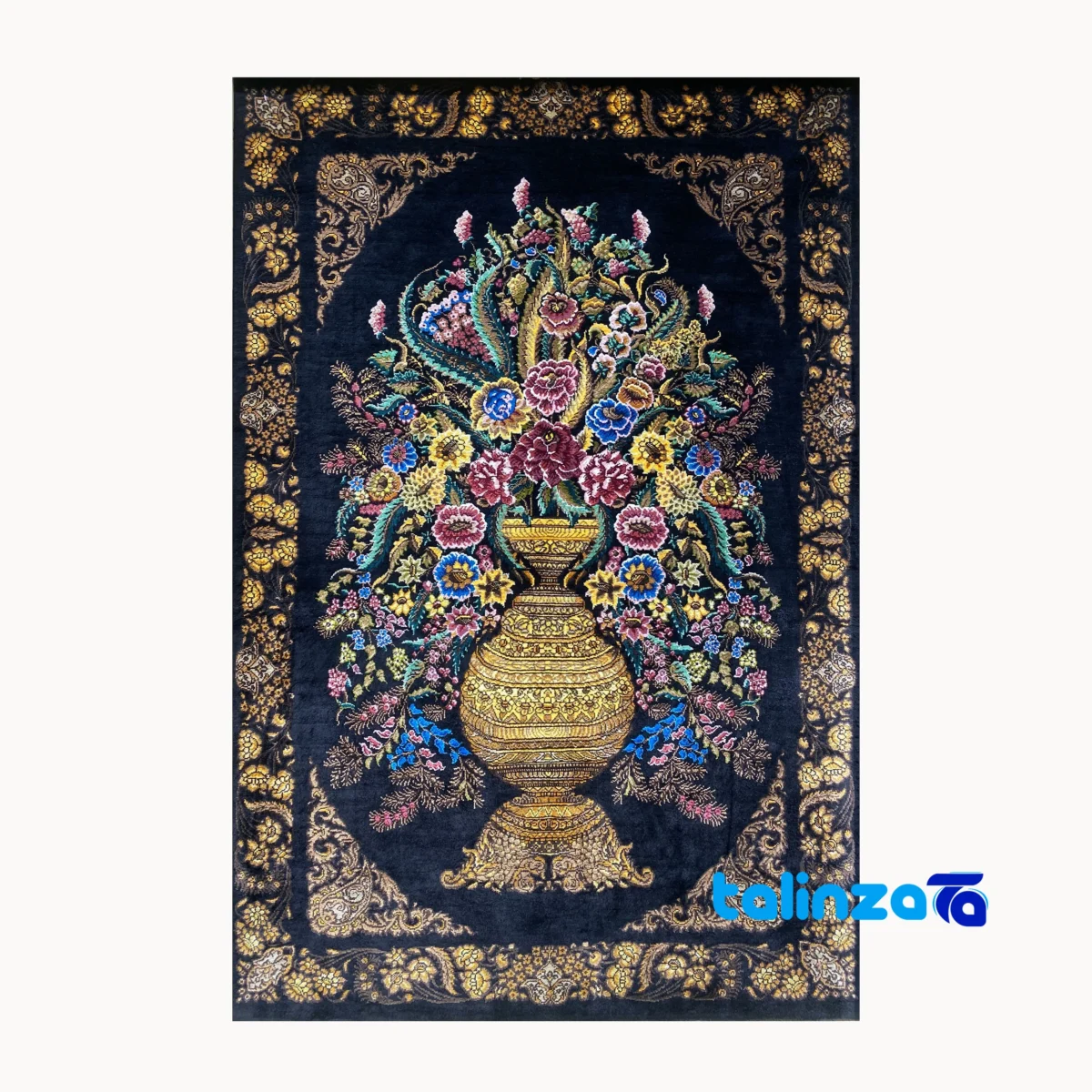 Edge view of Handmade Carpet Wall Art Floral Design Fancy, border and finishing