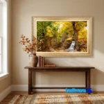 Edge view of C Persia Handwoven Tapestry Autumn Alley Design border and finishing